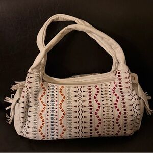 Francesco Biasia White Shoulder Bag with Colorful Patterns